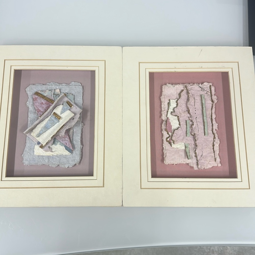 Set of 2 vintage Elaine Rose mixed media paper art